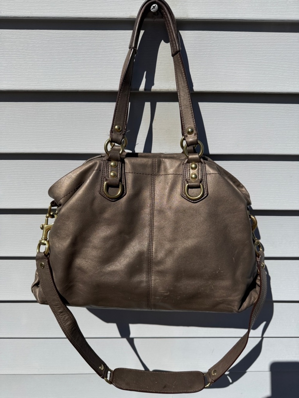 Coach Brown/Goldish Leather Satchel Bag - Signature Coach - Picture 2 of 6